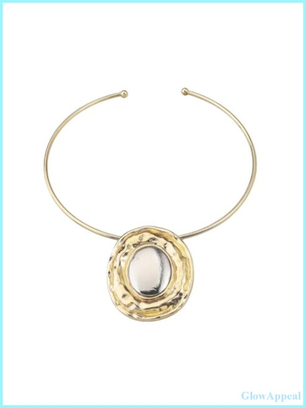 Chunky African Choker Necklace with Gold Oval Pendant Hammered Metal